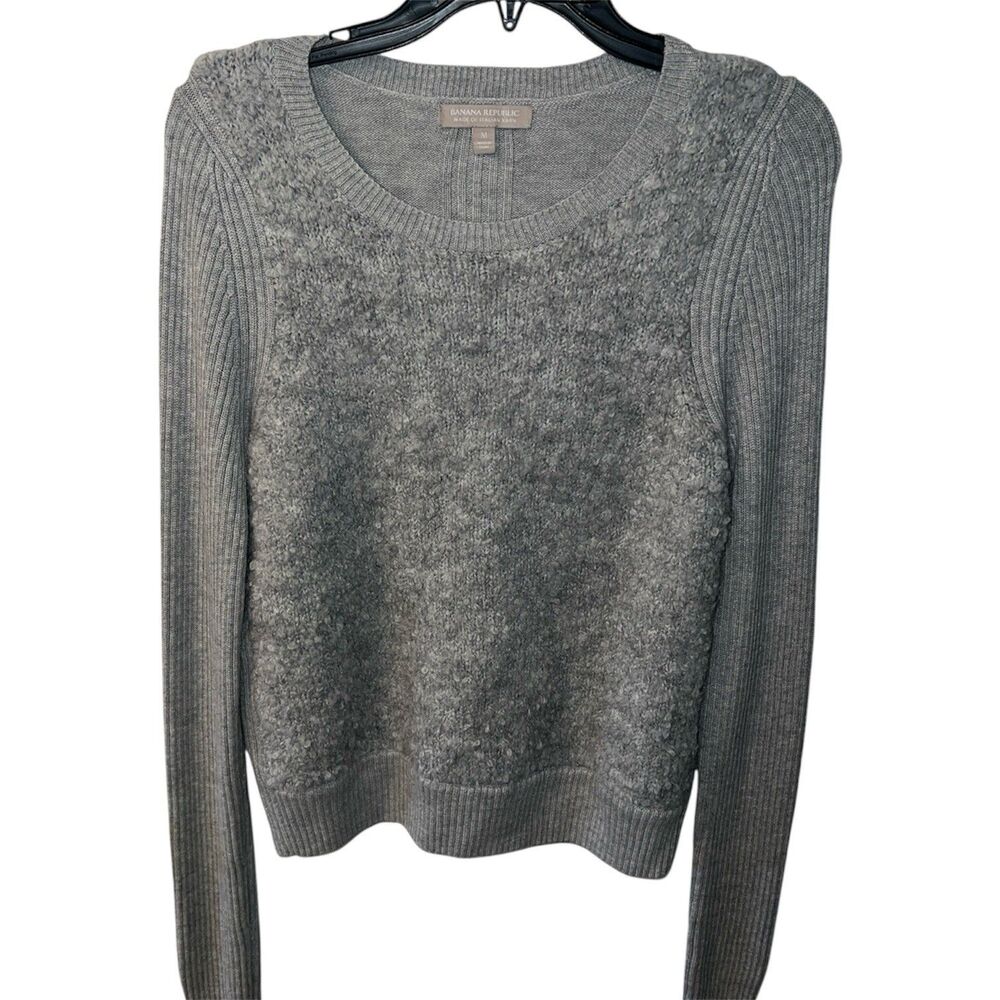 Banana Republic Sweater Womens M Crewneck Grey Merino Italian Yarn Textured